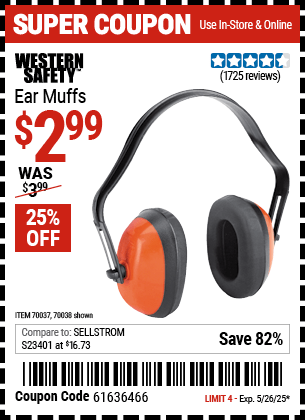 Harbor Freight Coupons, HF Coupons, 20% off - Industrial Ear Muffs
