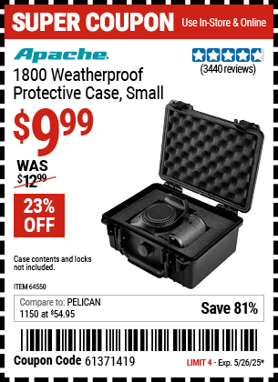 Harbor Freight Coupons, HF Coupons, 20% off - Apache 1800 Weatherproof Protective Case