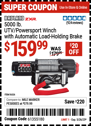 Harbor Freight Coupons, HF Coupons, 20% off - BADLAD ZXR 5000 lb.