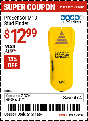 Harbor Freight Coupons, HF Coupons, 20% off - M10 Stud Finder