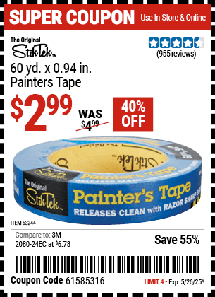 Harbor Freight Coupons, HF Coupons, 20% off - 60 Yd. X 0.94