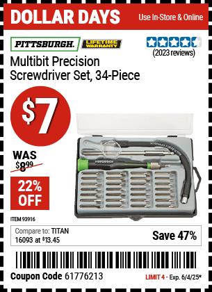 Harbor Freight Coupons, HF Coupons, 20% off - 34 Piece Multi-bit Precision Screwdriver Set