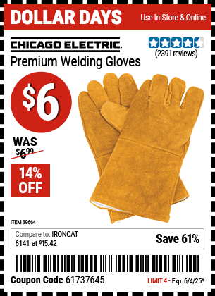 Harbor Freight Coupons, HF Coupons, 20% off - Premium Welding Gloves
