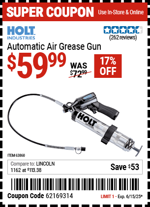 Harbor Freight Coupons, HF Coupons, 20% off - Automatic Air Grease Gun
