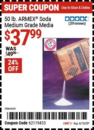 Harbor Freight Coupons, HF Coupons, 20% off - 50 Lb. Armex Soda Medium Grade Media