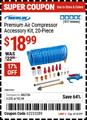 Harbor Freight Coupons, HF Coupons, 20% off - Premium Air Compressor Accessory Kit, 20 Pc.