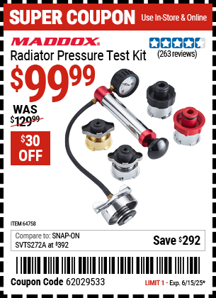 Harbor Freight Coupons, HF Coupons, 20% off - Maddox Radiator Pressure Test Kit