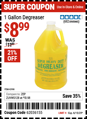 Harbor Freight Coupons, HF Coupons, 20% off - 1 Gallon Heavy Duty Degreaser