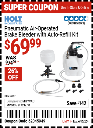 Harbor Freight Coupons, HF Coupons, 20% off - Pneumatic Air Operated Brake Bleeder with Auto Refill Kit