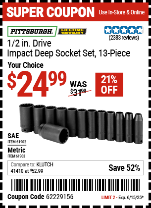 Harbor Freight Coupons, HF Coupons, 20% off - 13 Pieces, 1/2