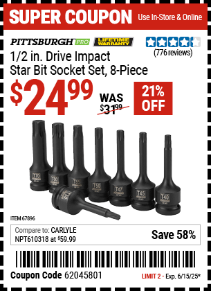 Harbor Freight Coupons, HF Coupons, 20% off - 8 Piece, 1/2