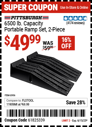 Harbor Freight Coupons, HF Coupons, 20% off - 2 Piece Auto Ramp Sets Polypropylene