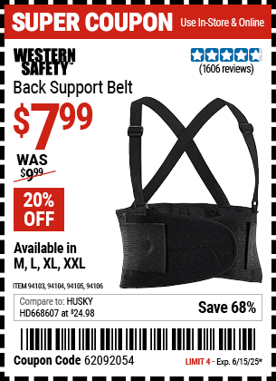 Harbor Freight Coupons, HF Coupons, 20% off - Back Support Belts