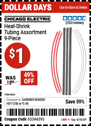 Harbor Freight Coupons, HF Coupons, 20% off - 9 Piece Heat Shrink Tubing Assortment