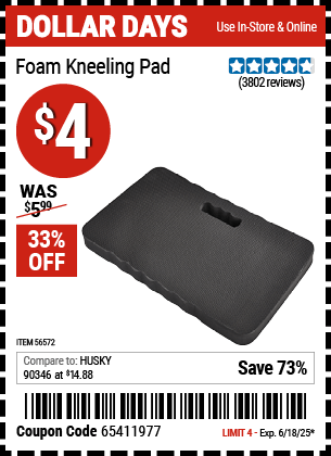 Harbor Freight Coupons, HF Coupons, 20% off - Heavy Duty Foam Kneeling Pad for $3.99