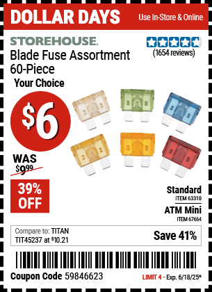 Harbor Freight Coupons, HF Coupons, 20% off - 60 Piece Blade Fuse Sets
