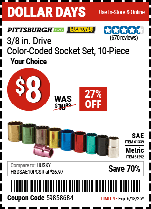 Harbor Freight Coupons, HF Coupons, 20% off - 10 Piece 3/8