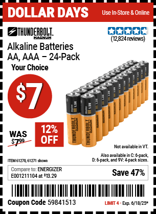 Harbor Freight Coupons, HF Coupons, 20% off - Thunderbolt Magnum Alkaline Batteries Aa, Aaa - 24 Pk