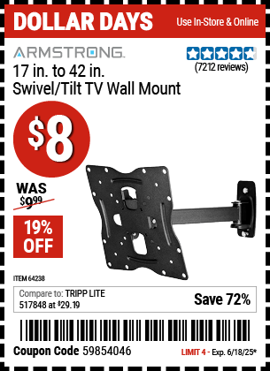 Harbor Freight Coupons, HF Coupons, 20% off - Swivel/tilt Tv Wall Mount