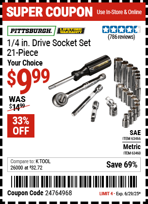 Harbor Freight Coupons, HF Coupons, 20% off - 21 Piece, 1/4