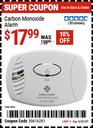 Harbor Freight Coupons, HF Coupons, 20% off - Carbon Monoxide Detector