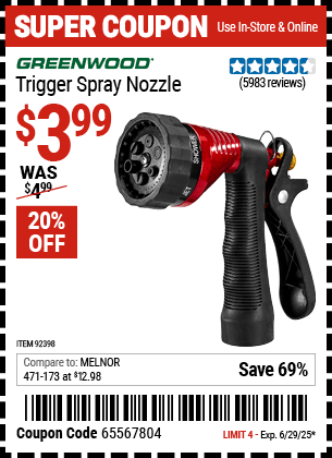 Harbor Freight Coupons, HF Coupons, 20% off - Trigger Spray Nozzle