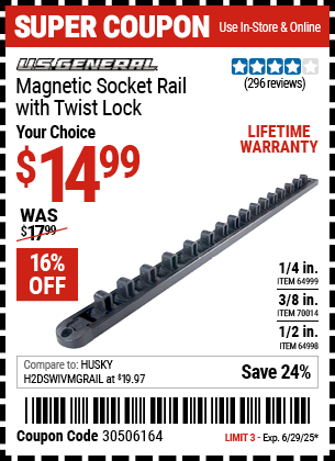 Harbor Freight Coupons, HF Coupons, 20% off - Magnetic Twist Lock Socket Rails
