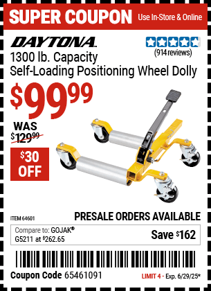 Harbor Freight Coupons, HF Coupons, 20% off - 5200 Lb. Ultra-mobile Self-loading Vehicle Dolly