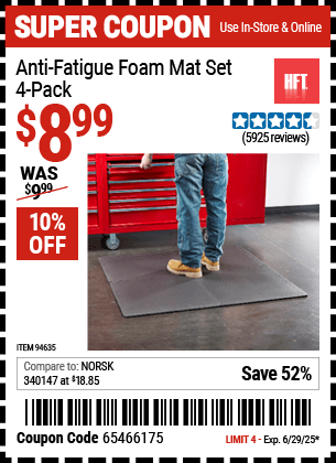 Harbor Freight Coupons, HF Coupons, 20% off - 4 Piece Anti-fatigue Foam Mat Set