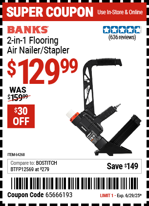 Harbor Freight Coupons, HF Coupons, 20% off - 2 In 1 Flooring Air Nailer/stapler