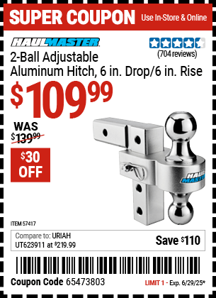 Harbor Freight Coupons, HF Coupons, 20% off - HAUL-MASTER 2-Ball Adjustable Aluminum Hitch for $109.99