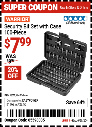 Harbor Freight Coupons, HF Coupons, 20% off - 100 Piece Security Bit Set