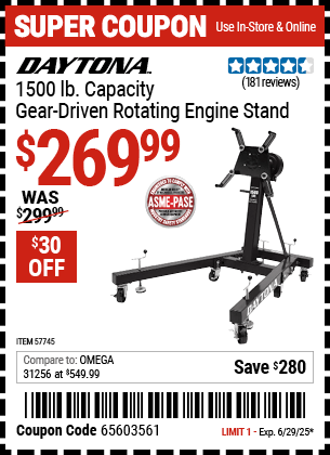 Harbor Freight Coupons, HF Coupons, 20% off - DAYTONA 1500 lb. Capacity Gear Driven Rotating Engine Stand for $259.99