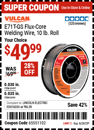 Harbor Freight Coupons, HF Coupons, 20% off - 0.035 in. E71T-GS Flux Core Welding Wire, 10.00 lb. Roll
