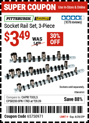 Harbor Freight Coupons, HF Coupons, 20% off - Socket Rail Set, 3 Pc.