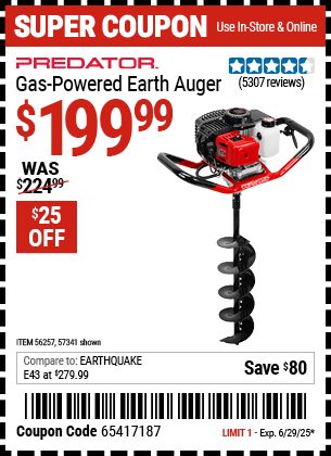 Harbor Freight Coupons, HF Coupons, 20% off - PREDATOR Gas Powered Earth Auger 