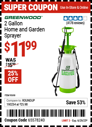 Harbor Freight Coupons, HF Coupons, 20% off - 2 Gallon Home And Garden Sprayer