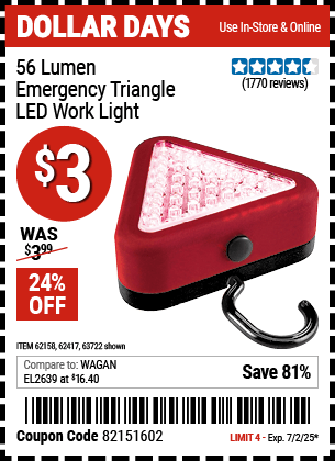 Harbor Freight Coupons, HF Coupons, 20% off - Emergency 39 Led Triangle Work Light