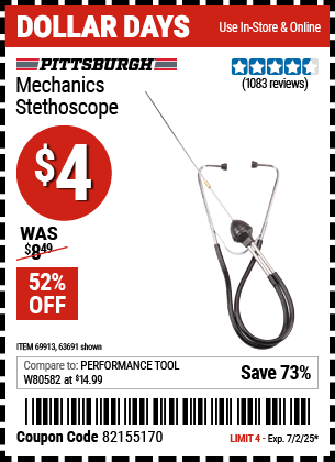 Harbor Freight Coupons, HF Coupons, 20% off - Mechanic's Stethoscope