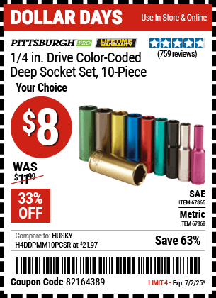 Harbor Freight Coupons, HF Coupons, 20% off - 10 Piece 1/4