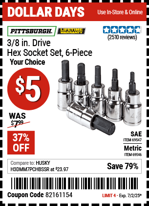 Harbor Freight Coupons, HF Coupons, 20% off - 6 Piece 3/8