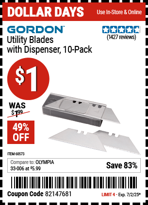 Harbor Freight Coupons, HF Coupons, 20% off - Utility Blades with Dispenser, 10 Pk.