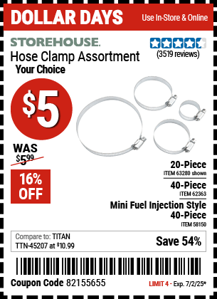 Harbor Freight Coupons, HF Coupons, 20% off - 40 Piece Hose Clamp Assortment