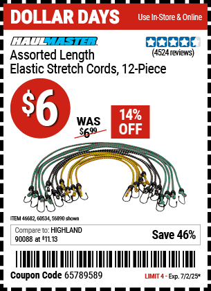 Harbor Freight Coupons, HF Coupons, 20% off - 12 Piece Assorted Length Elastic Stretch Cords