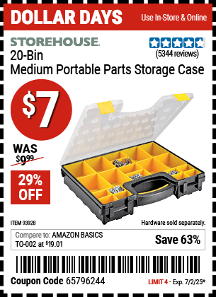 Harbor Freight Coupons, HF Coupons, 20% off - 20 Bin Portable Parts Storage Case