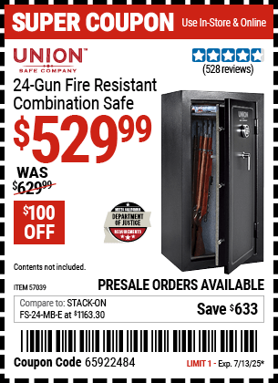 Harbor Freight Coupons, HF Coupons, 20% off - 24 Gun Fire Resistant Combination Safe