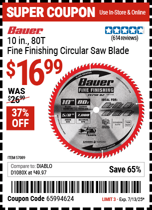 Harbor Freight Coupons, HF Coupons, 20% off - 10 in. 80T Fine Finishing Circular Saw Blade