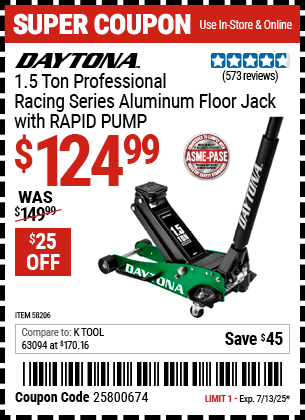 Harbor Freight Coupons, HF Coupons, 20% off - Buy Any 3T or 4T Steel DAYTONA Jack, Get One Pair of 3T DAYTONA Steel Jack Stands FREE!