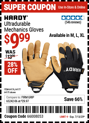 Harbor Freight Coupons, HF Coupons, 20% off - Ultra Durable Mechanic's Gloves