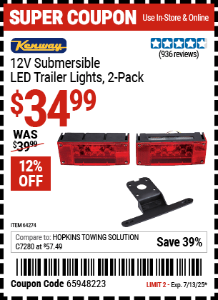 Harbor Freight Coupons, HF Coupons, 20% off - 2 Piece Submersible Trailer Lights